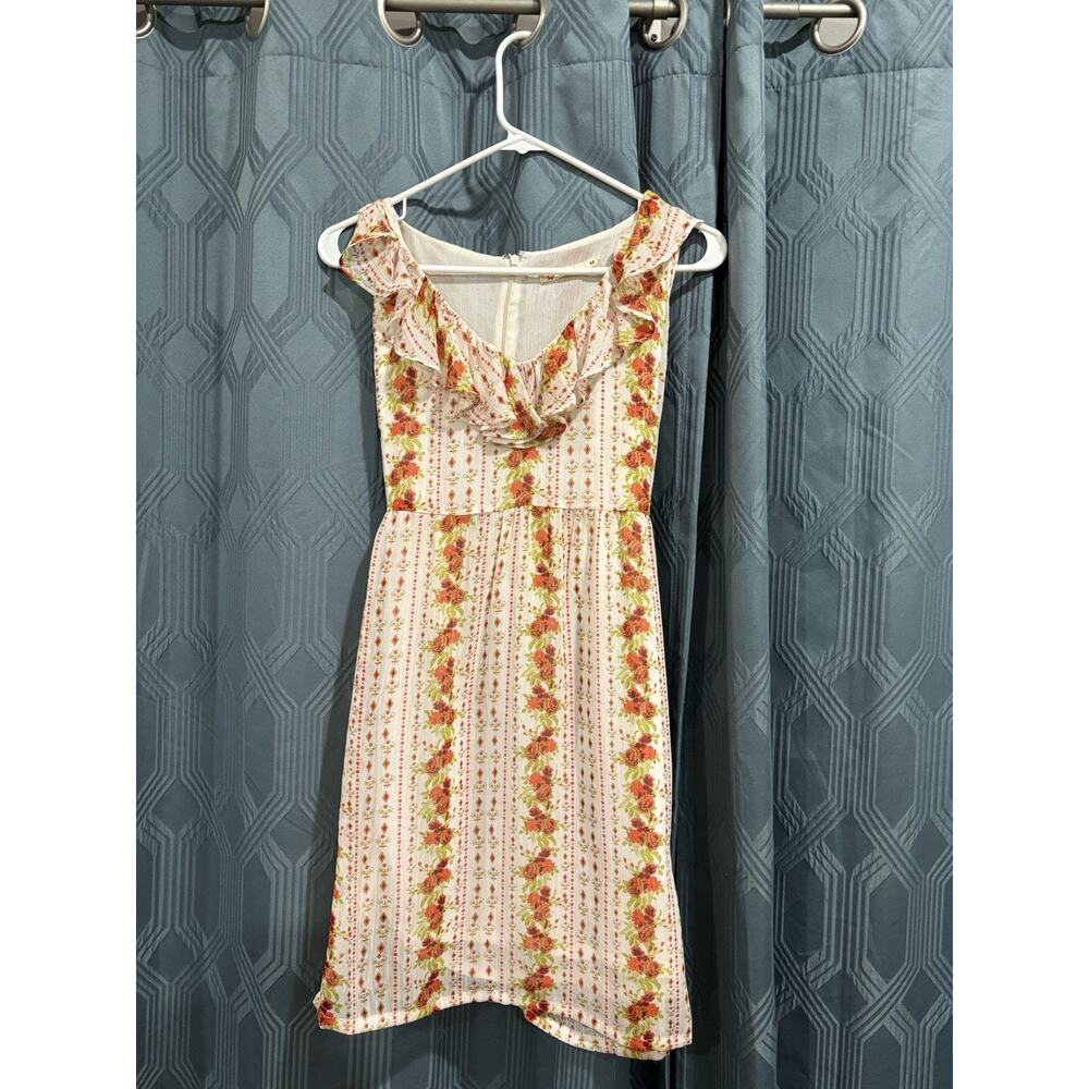 tulle Women’s Chiffon Sleeveless Dress Vintage Red Rose Print Sz M Cottagecore